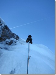 Good ice and screws on Indicator Wall second pitch.