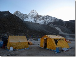 A cold morning at Basecamp, complete with frozen washing.