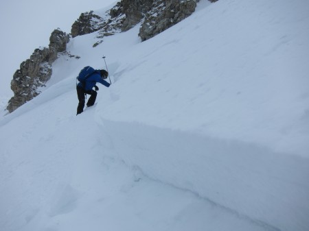 Mike investigating a skier triggered crown wall