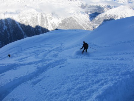 Nice powder for our warm up day at Grand Montet