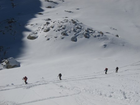 Fine sunny weather climbing to the col