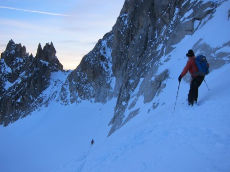 Leaving the Trient hut and crossing the col des Ecandies