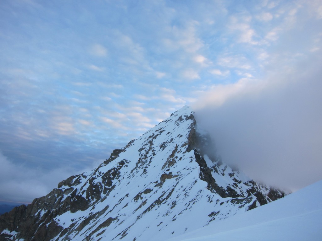 High winds blowing across the summit of the Dent Blanche