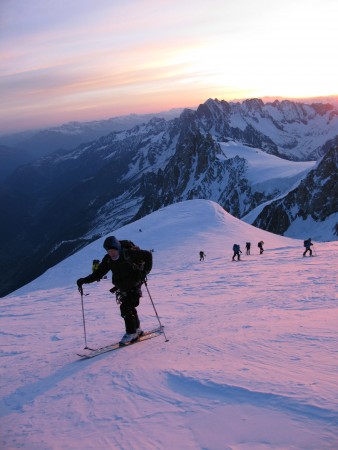 Approaching the Dome du Gouter in the dawn light