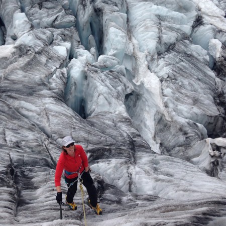 Laura on the Tour Glacier, crampon practice