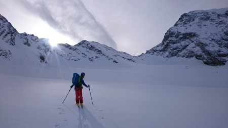Breaking trail towards the Col Tsa