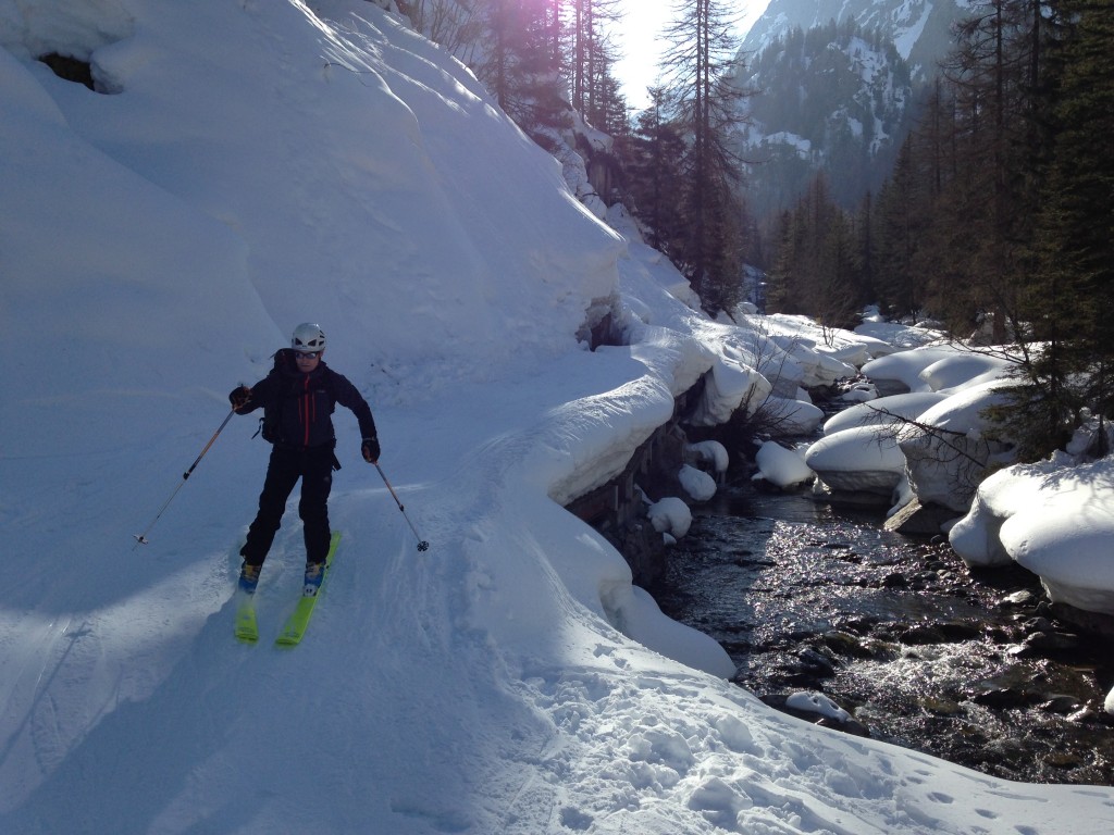 Nick on the final ski down the Berard valley