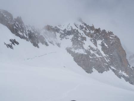 A brief break in the clouds and a view of the Tour Ronde normal route