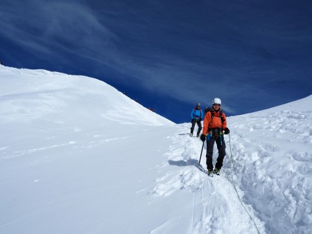 Descending the Aiguille du Midi arete