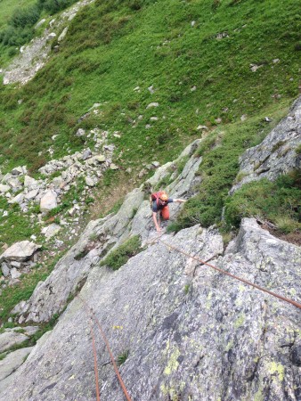 Rock climbing with Alastiar in the Aiguille Rouge above Chamonix