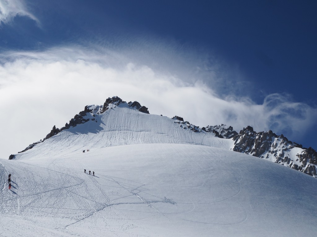 Windy up top, but good training conditions on the Petit Aiguille Verte