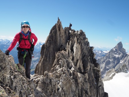 Warming up on the traverse of the Entreves, from the Torino hut.