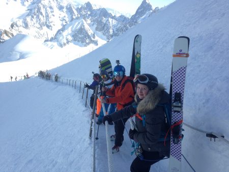 Descending the Aiguille du Midi Arete to the start of the Vallee Blanche.