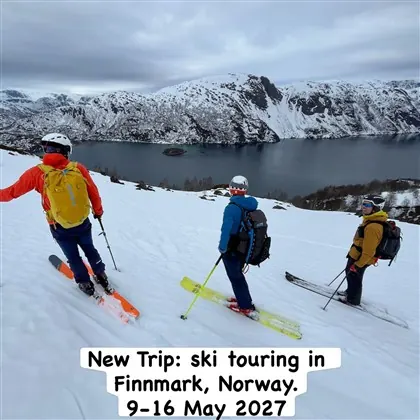New for 2027: ski touring in Western Finnmark, Norway. From 9–16 May, six days of ski touring among the mountains and fjords.
